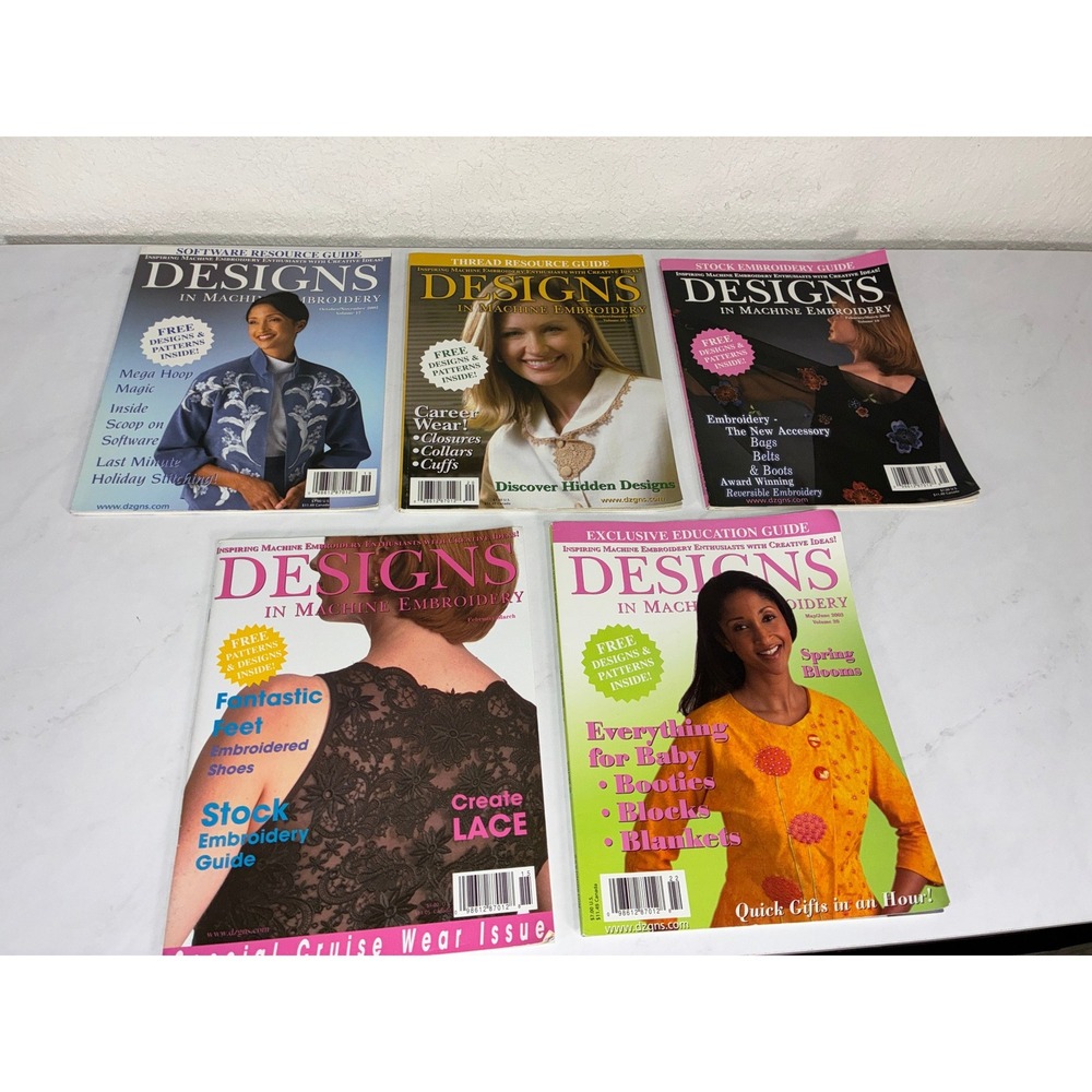 Designs in Machine Embroidery Magazine Lot (Volumes16, 17, 18, 19, & 20)